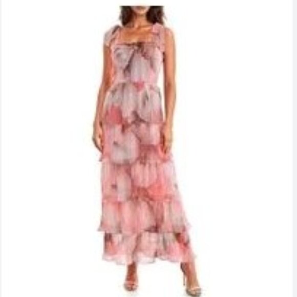 Socialite Dresses & Skirts - Socialite Pleated Tiered Maxi Dress | Pink/Grey Floral | Size M MSRP $128 – NWOT